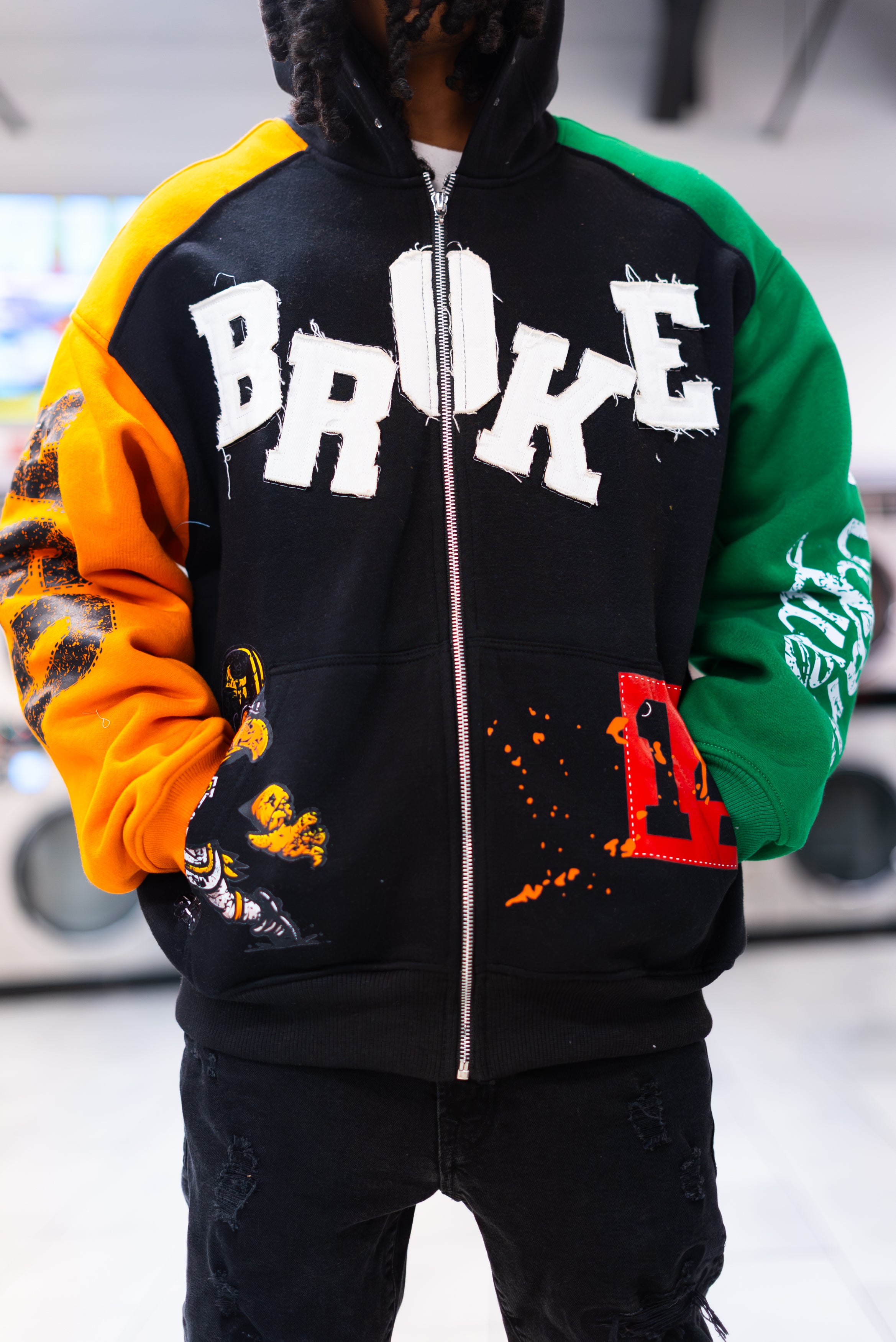 Broke' Orange & Green Varisty Hoodie
