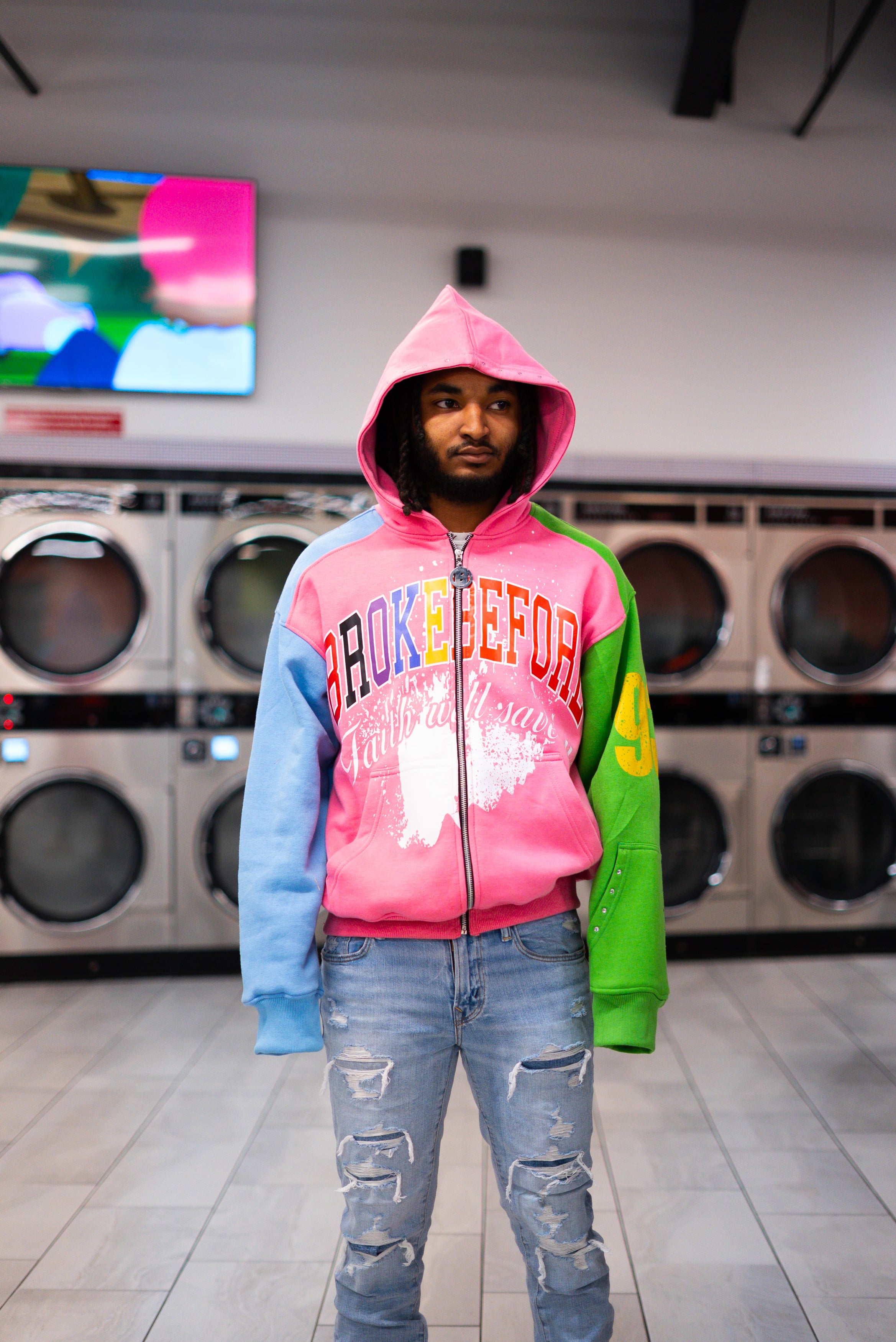 Broke' Pink Multi Color Hoodie